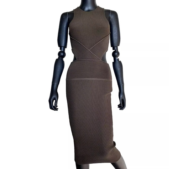 NWT Ronny Kobo Megan Rib Knit Cutout  Midi Bodycon Dress  Stretch  XS Sa… - Picture 3 of 14